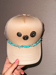 Tan Turquoise Trucker Hat