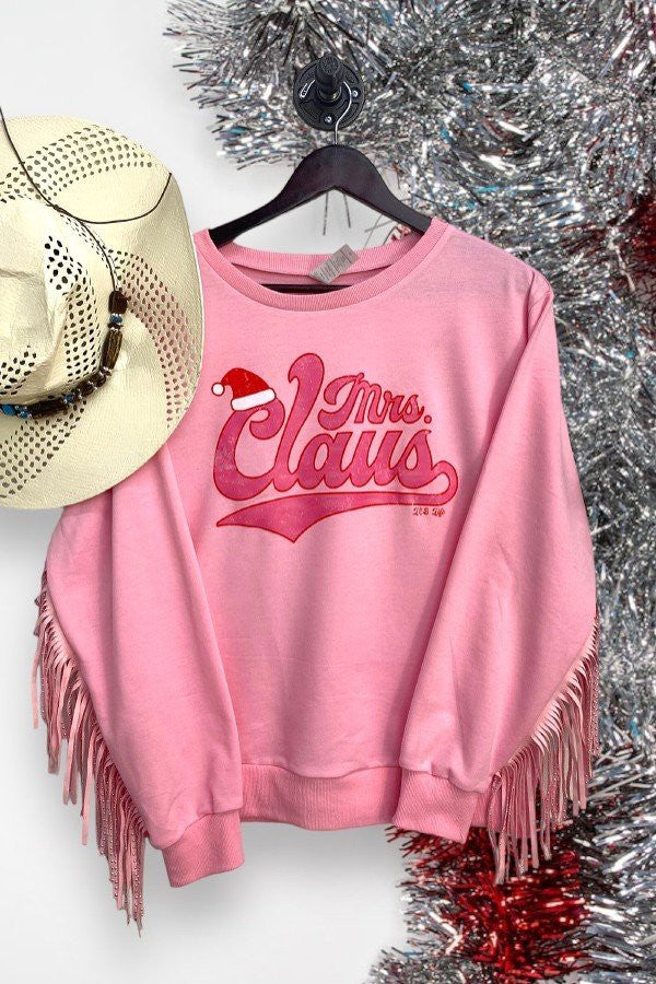 Pink Mrs Claus Fringe Top