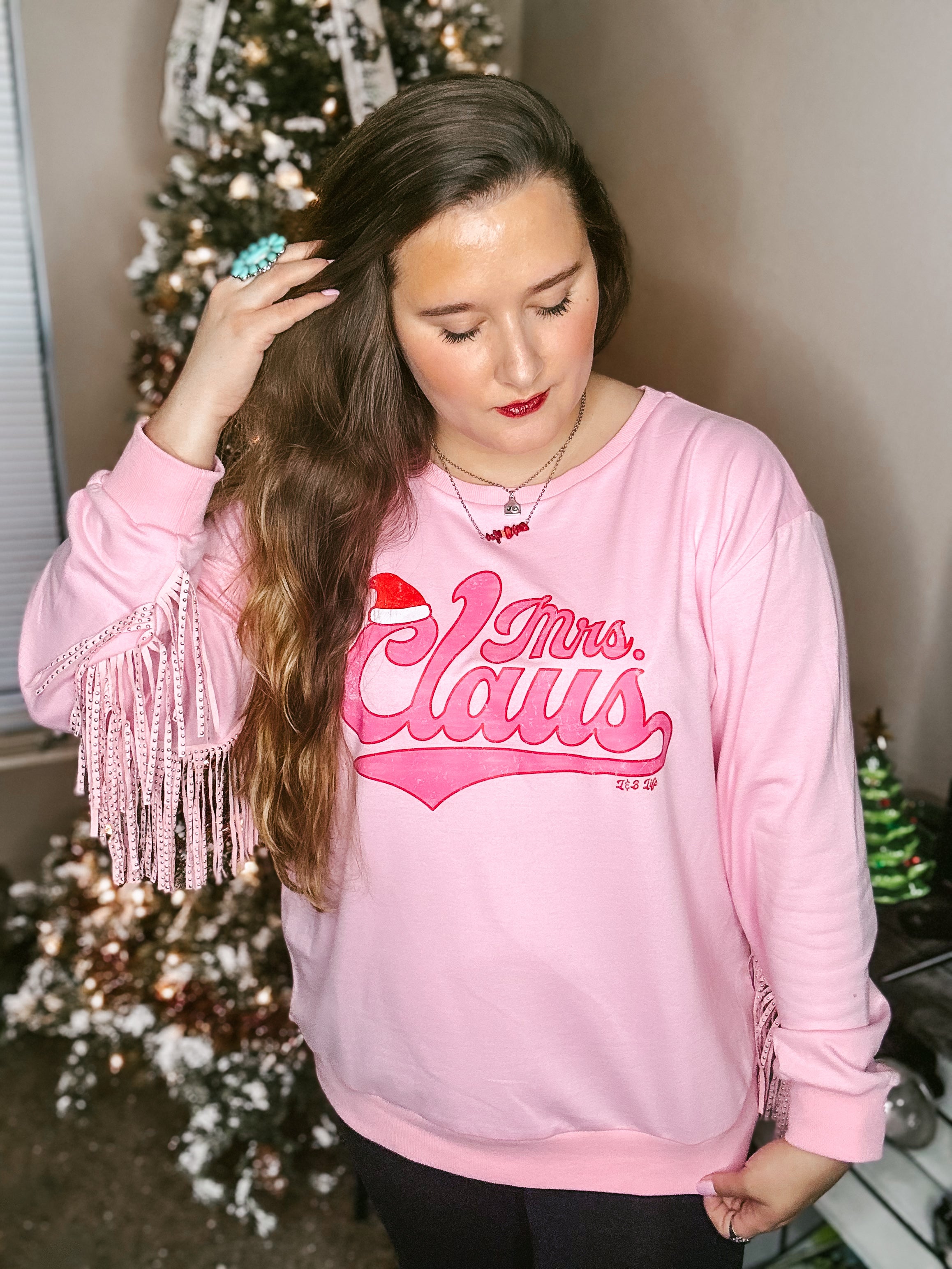 Pink Mrs Claus Fringe Top