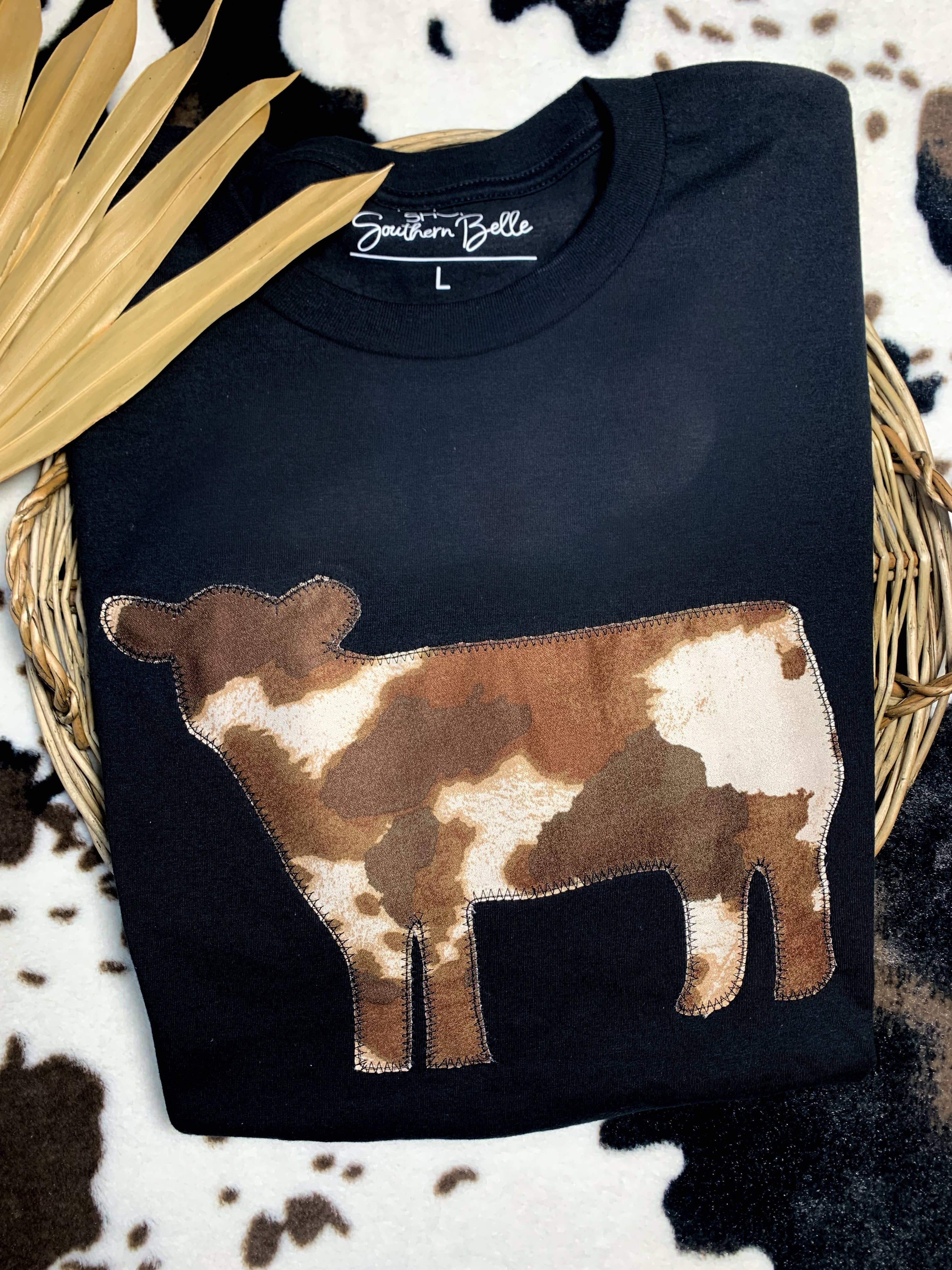 Embroidered Cow Short Sleeve Tee