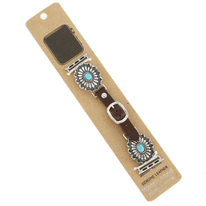 Turquoise Concho Leather Western Apple Watch Band