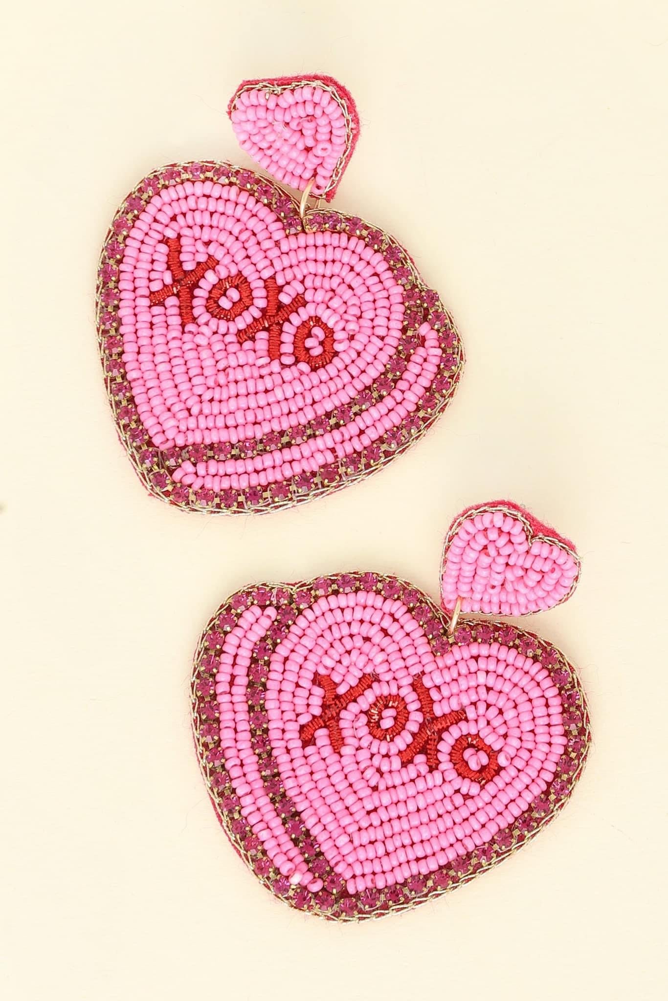 XOXO CONVERSATION HEARTS BEADED EARRING