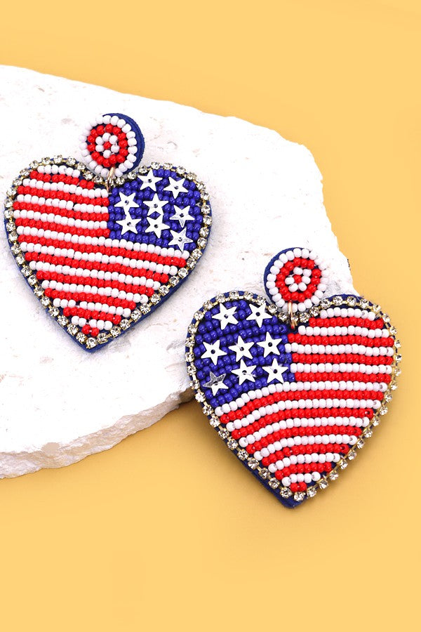 SEED BEAD USA FLAG DROP EARRINGS