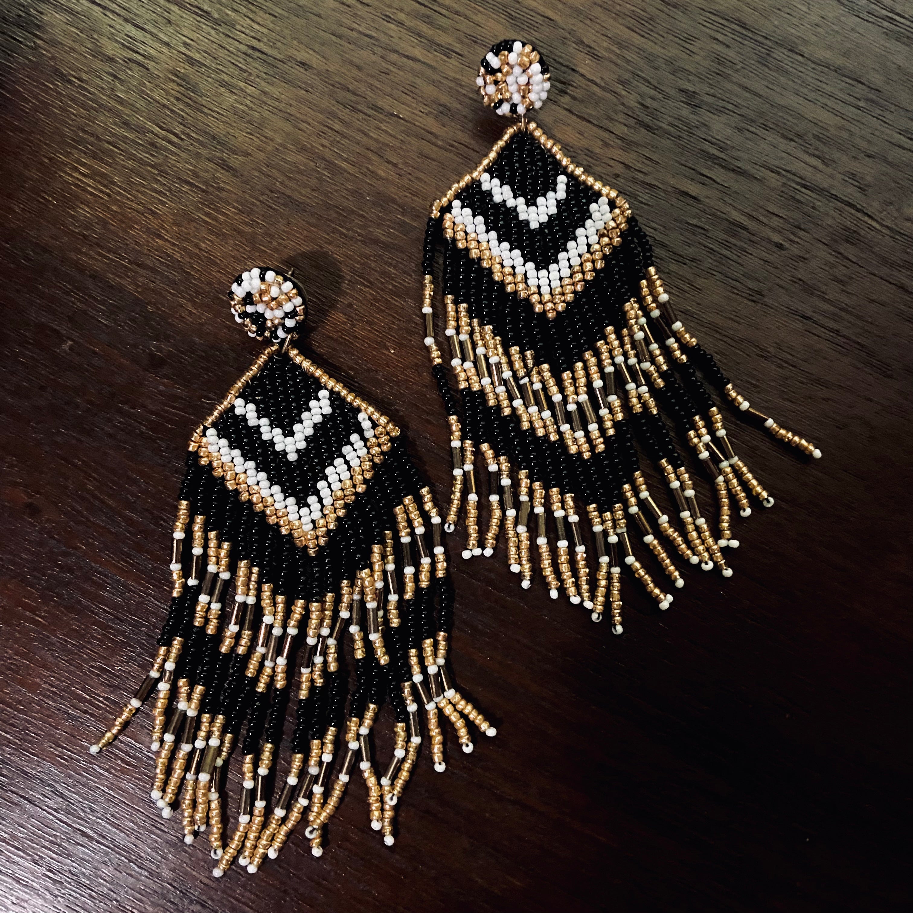 Aztec Beaded Fringe Earrings