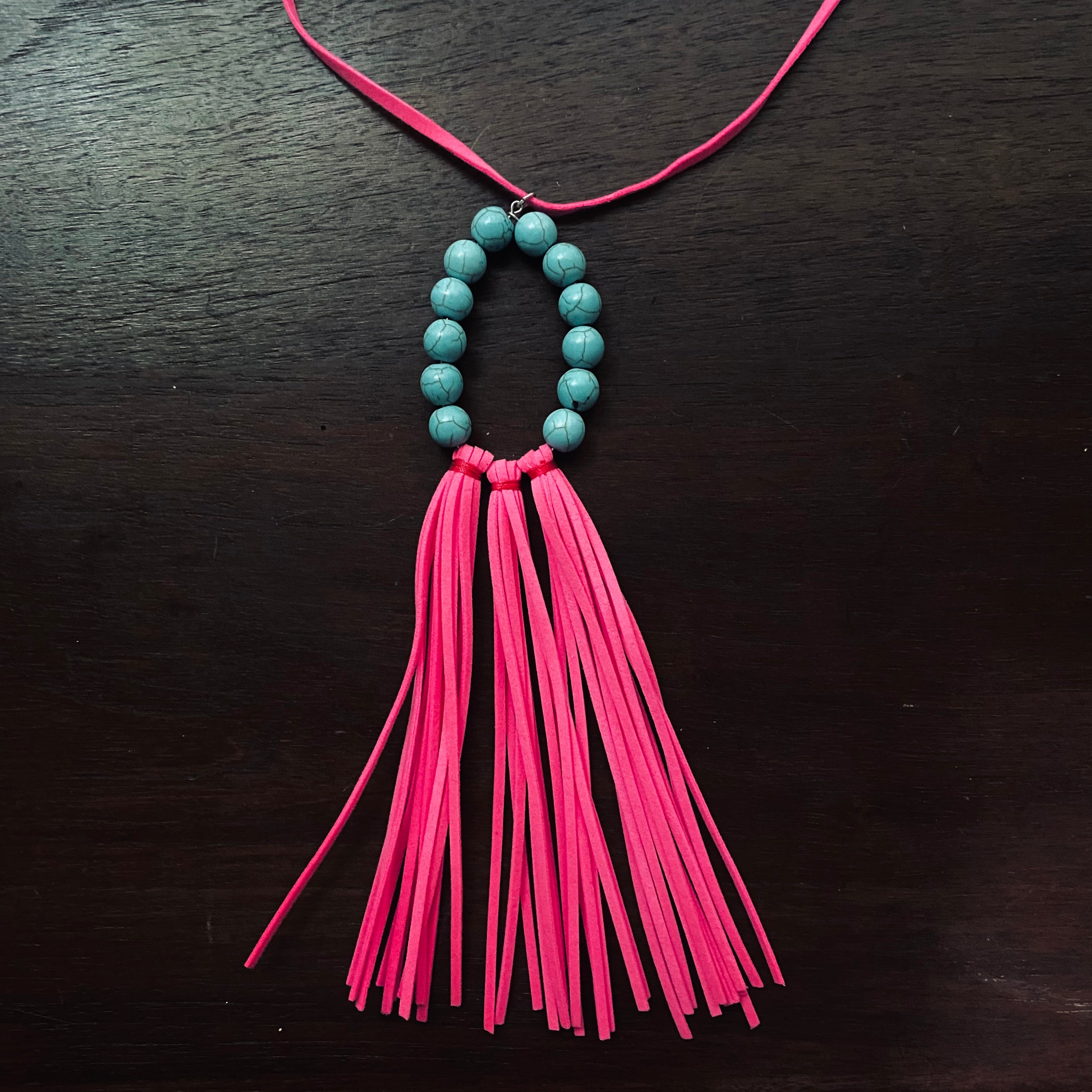 Turquoise Pink Fringe Necklace