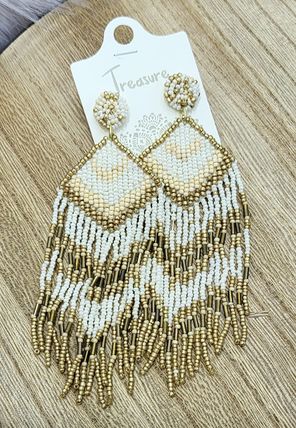 Aztec Beaded Fringe Earrings