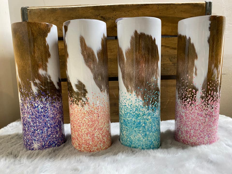 Cow Print Ombré Glitter Tumbler