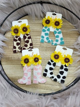 Sunflower Cowboy Boot Earrings