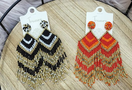 Aztec Beaded Fringe Earrings