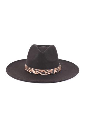 Brim Fashion Hat With Leopard Strap