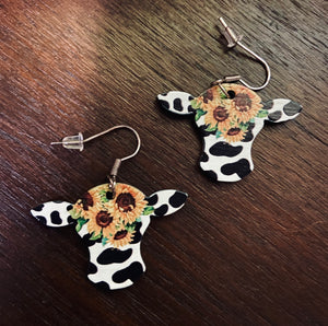 Sunflower Cow Earrings