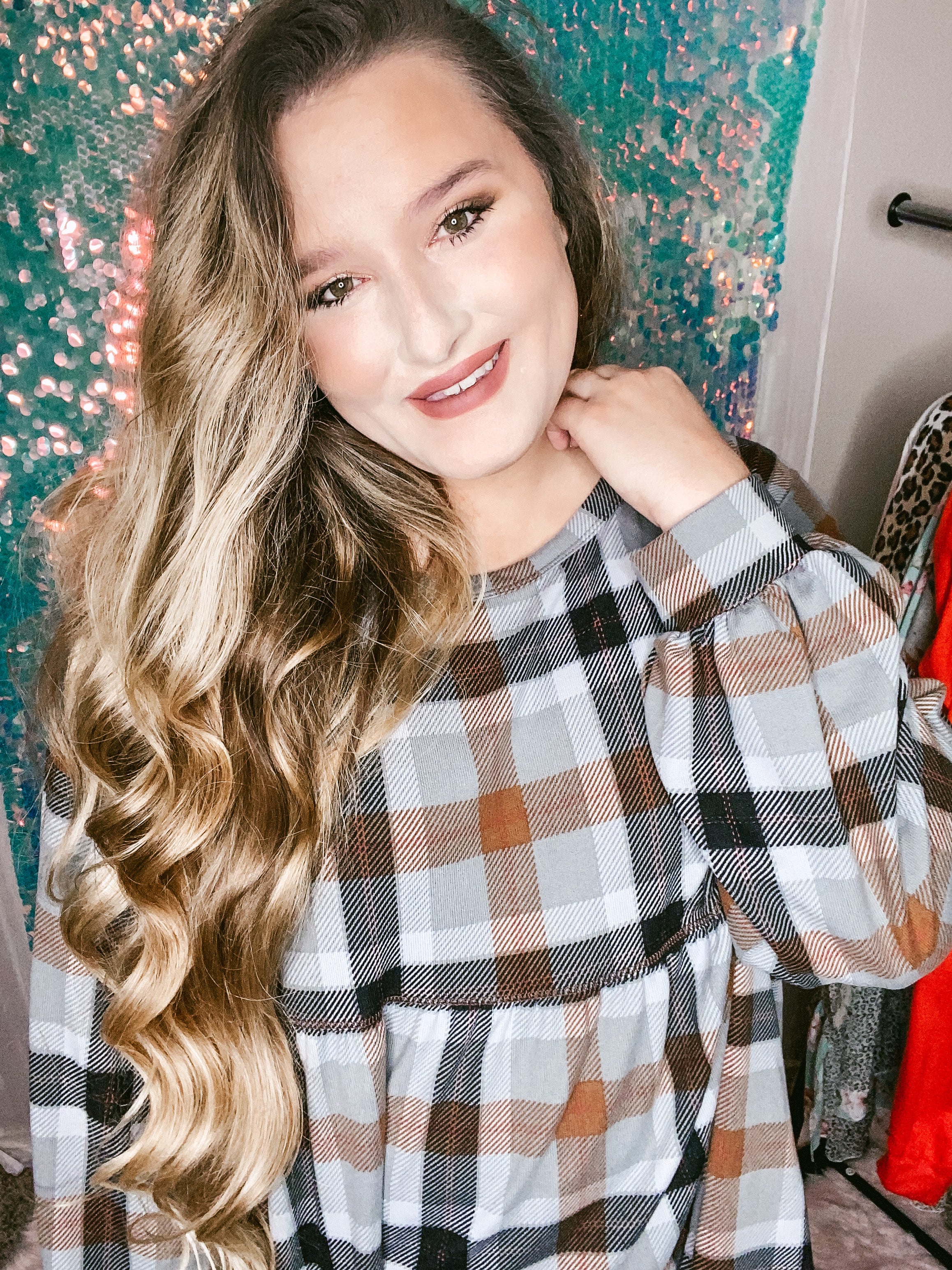 Grey Plaid Peplum Top