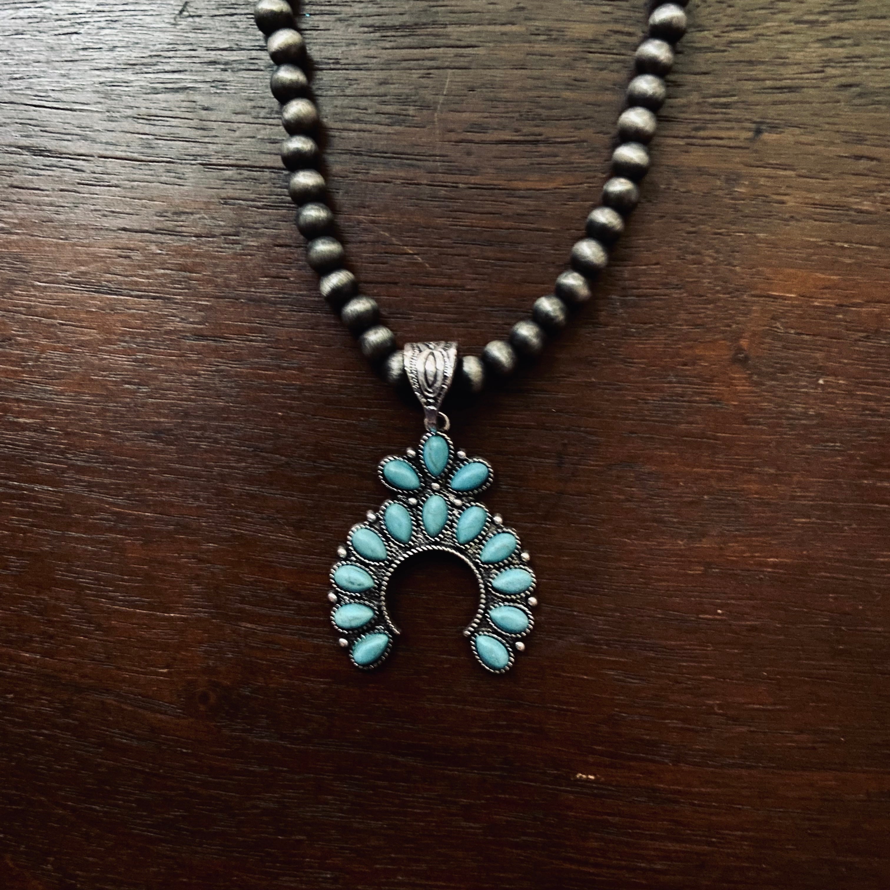 Turquoise Squash Blossom Navaho Pearl Set