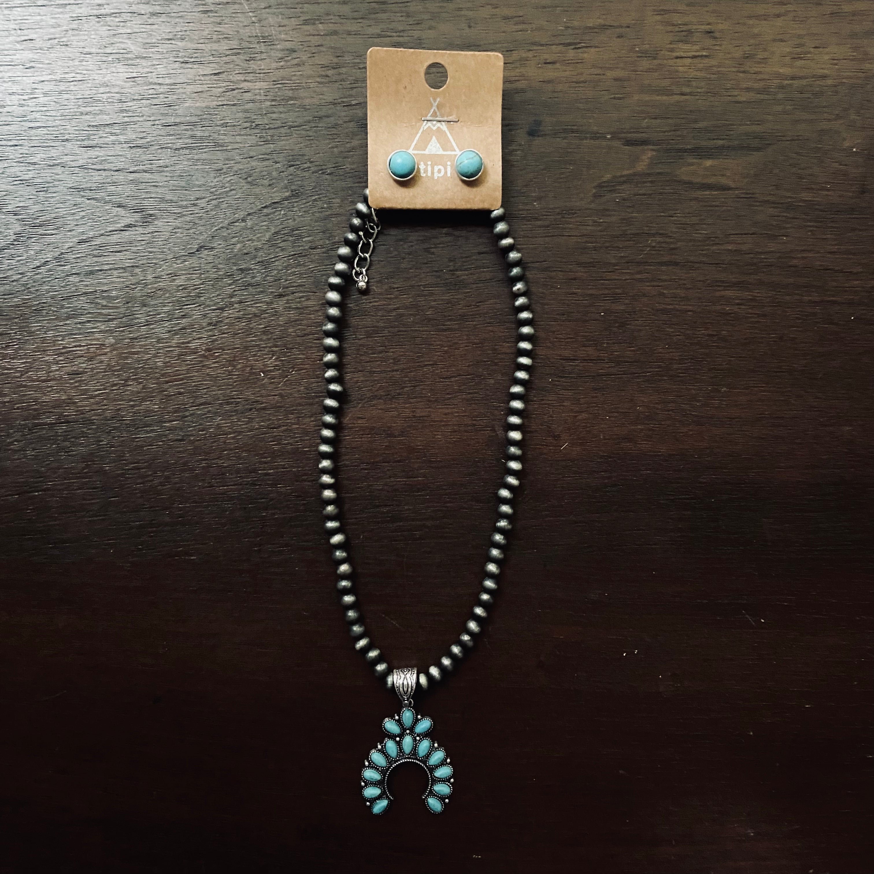 Turquoise Squash Blossom Navaho Pearl Set