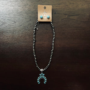 Turquoise Squash Blossom Navaho Pearl Set