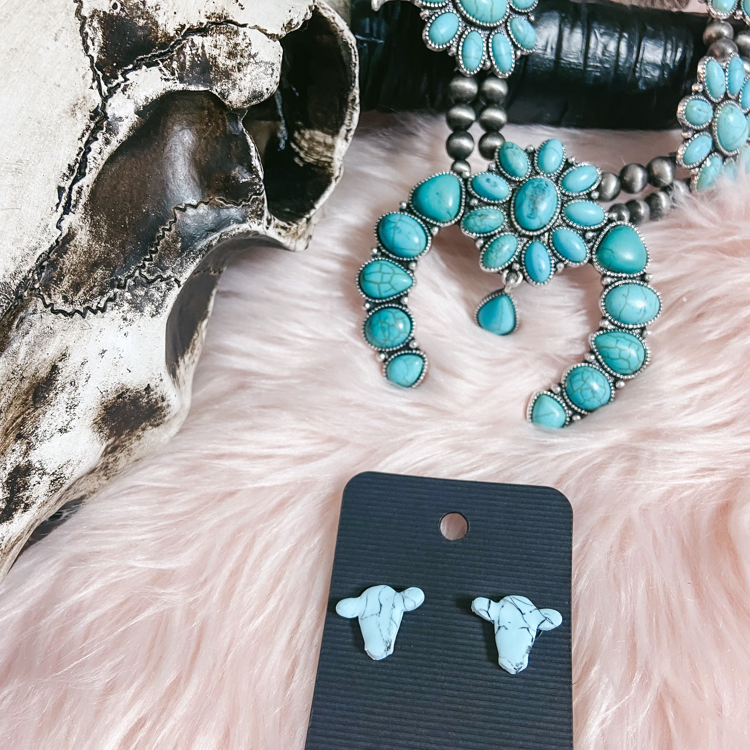 Turquoise cow stud earrings