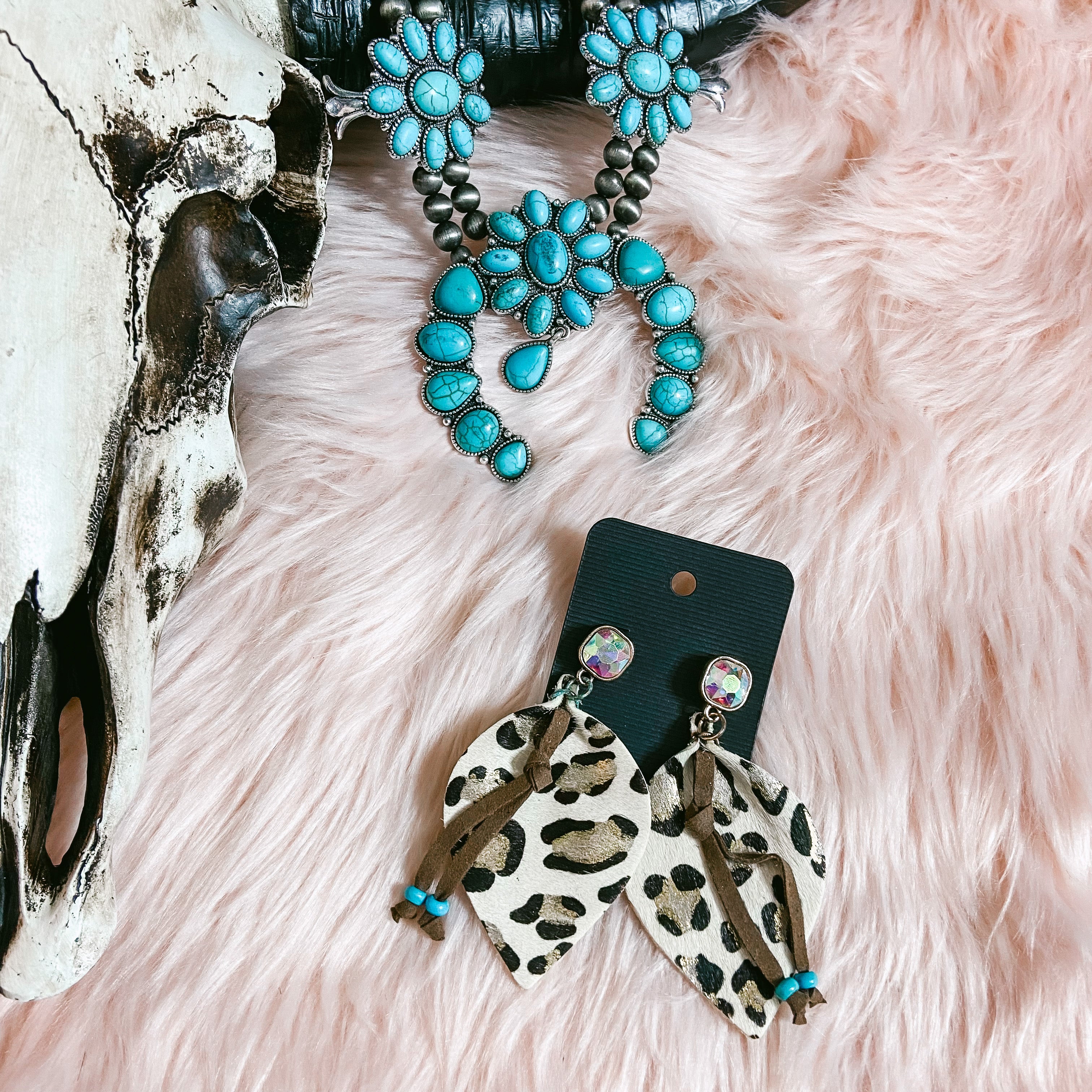 White leopard earrings