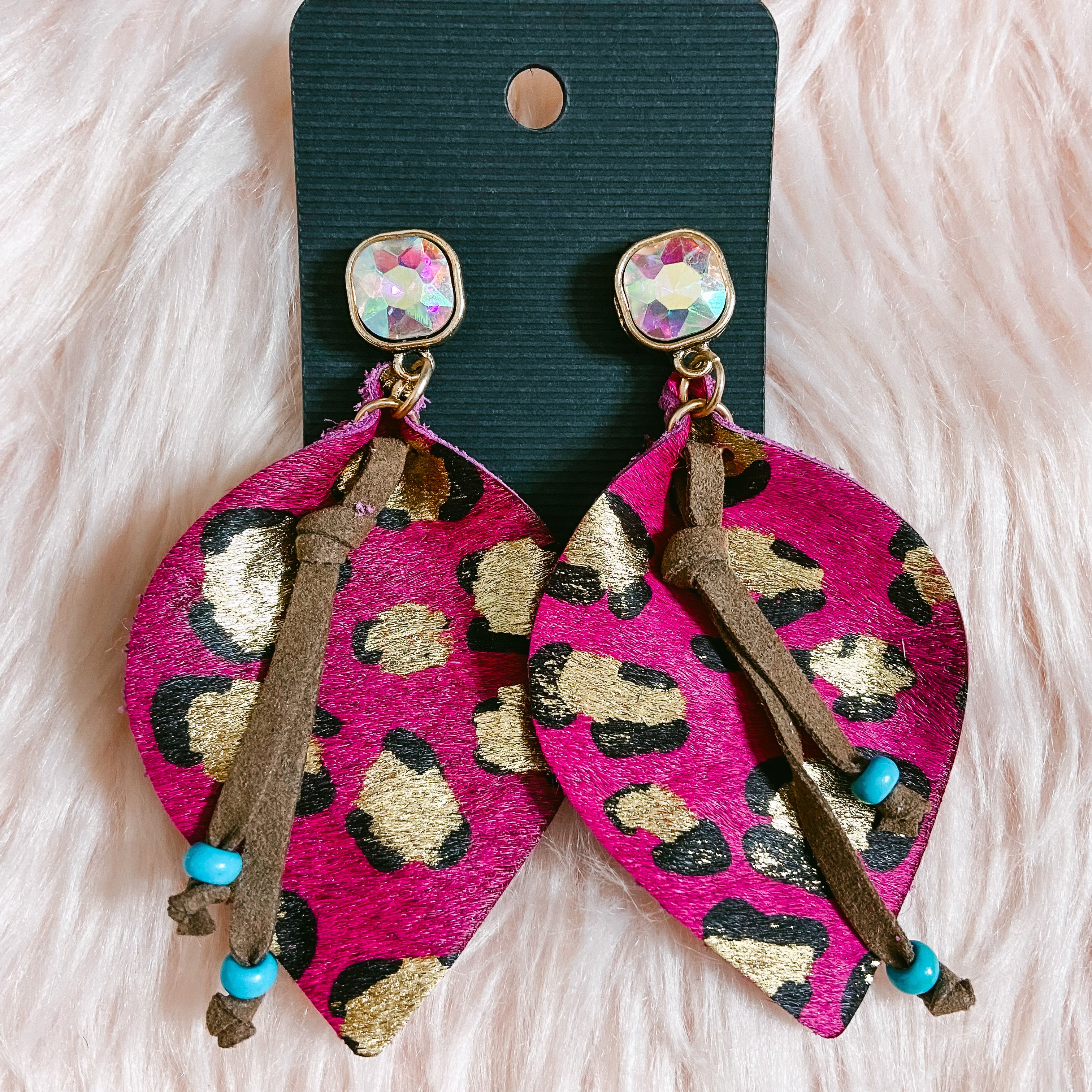 Pink leopard earrings