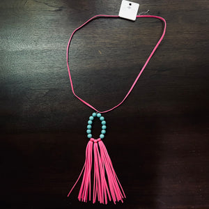 Turquoise Pink Fringe Necklace