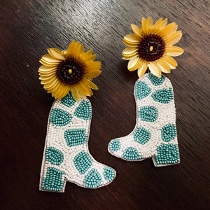 Sunflower Cowboy Boot Earrings