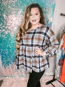 Grey Plaid Peplum Top